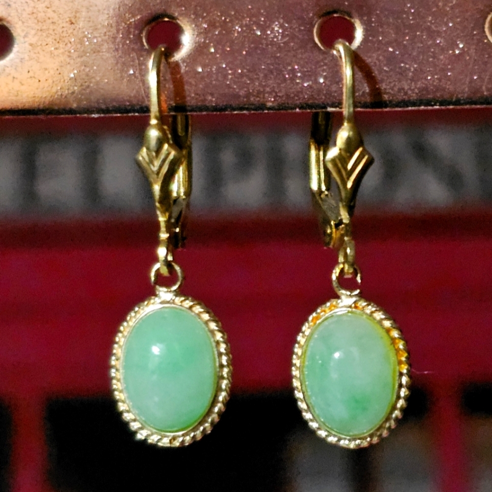 14K Gold Jade Earrings